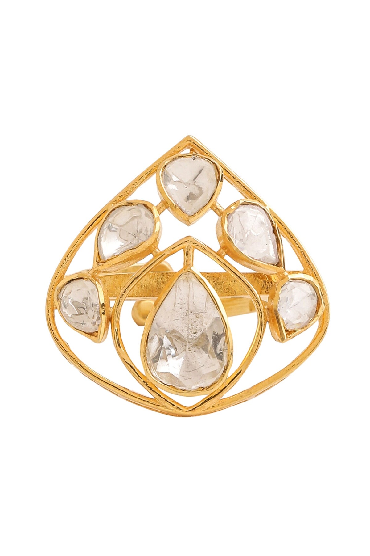 Gold Stone Embellished Cutwork Ring 