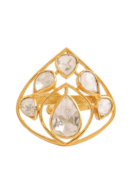Gold Stone Embellished Cutwork Ring 