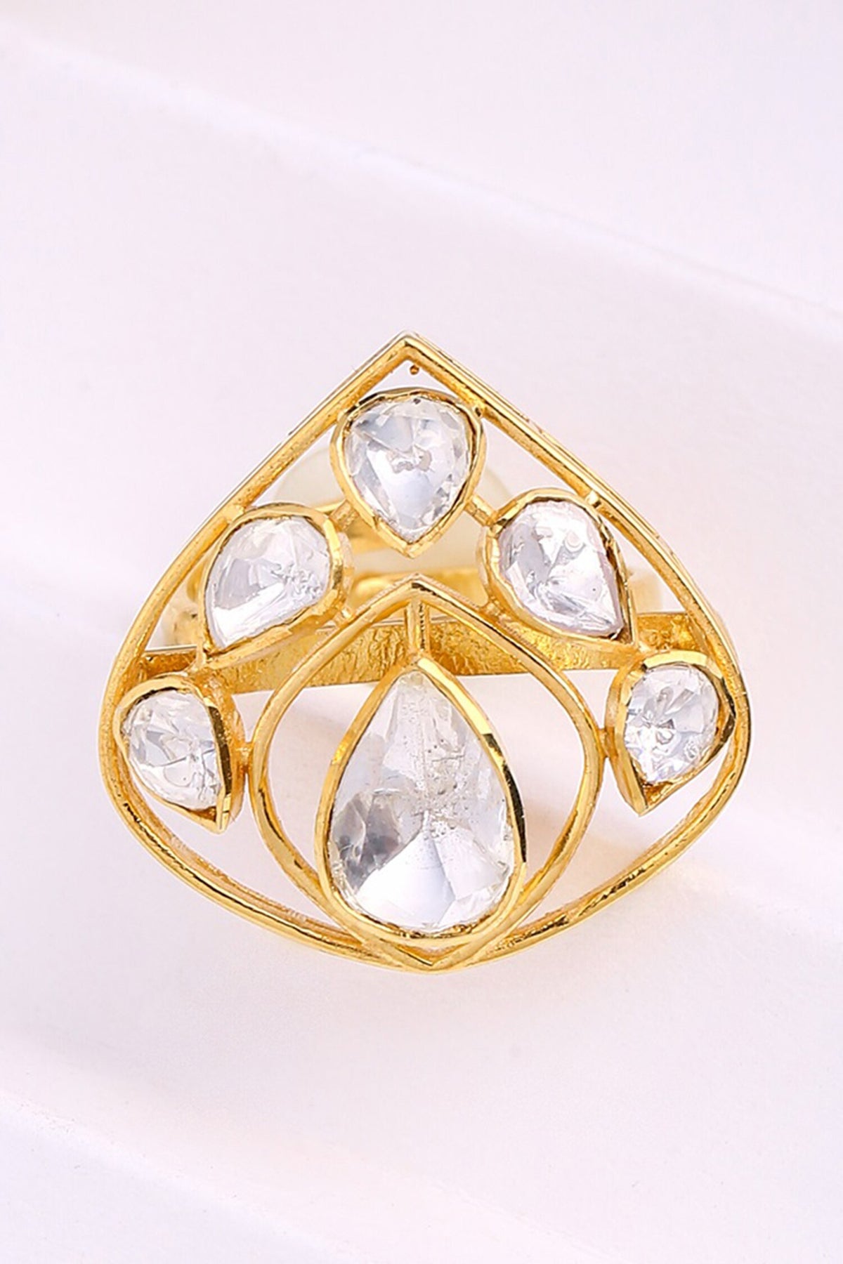 Gold Stone Embellished Cutwork Ring 