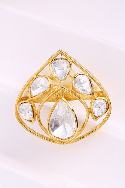 Gold Stone Embellished Cutwork Ring 