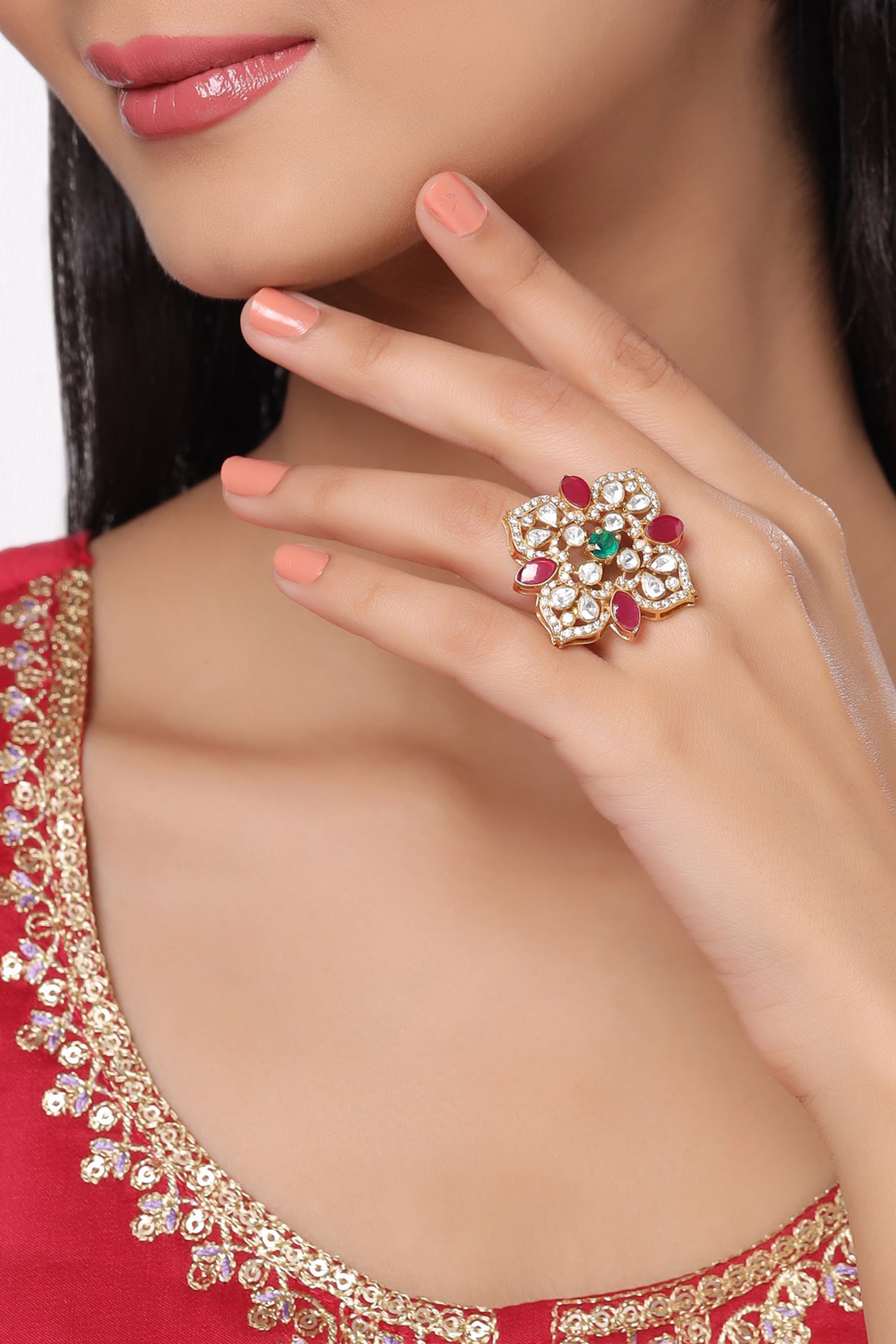 Gold Floral Cutwork Ring 