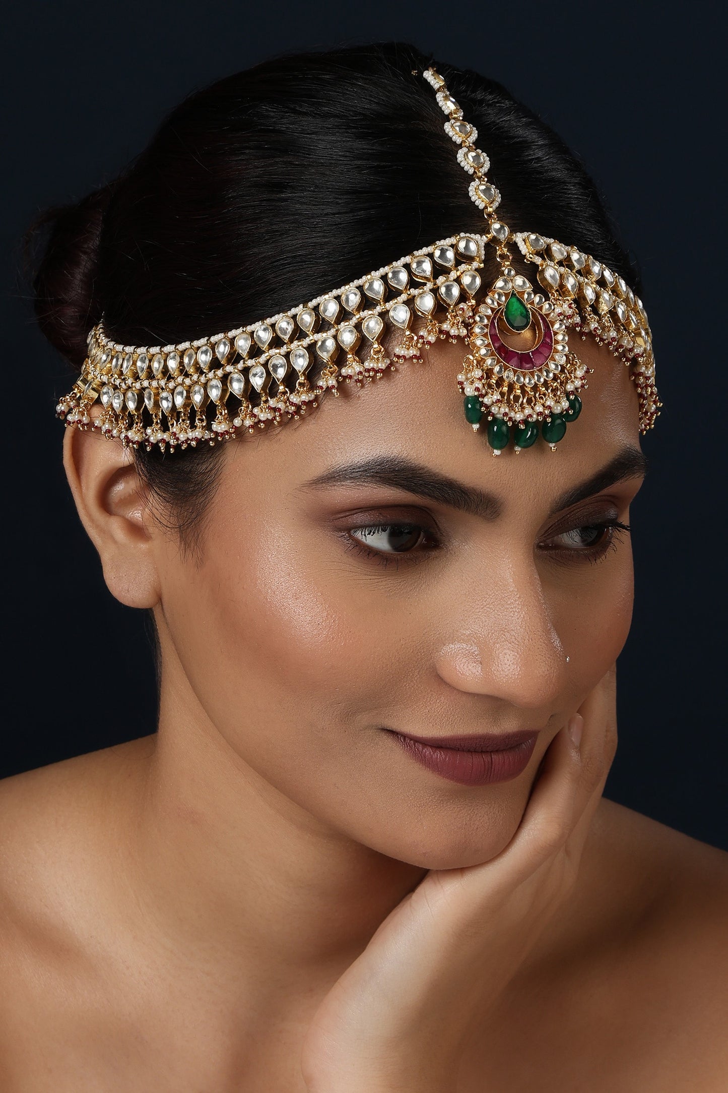 Emerald & Ruby Kundan Mathapatti 