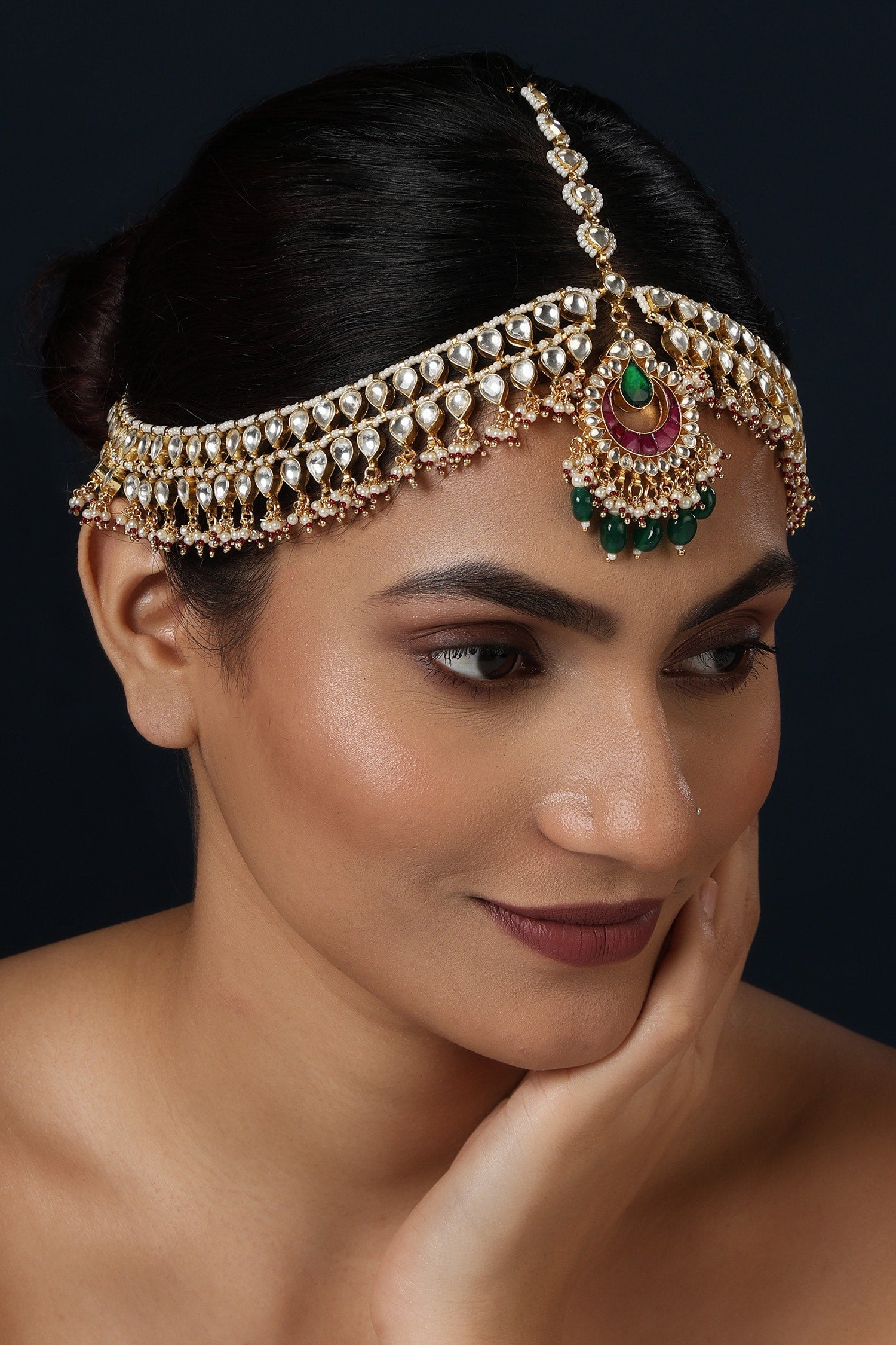 Emerald & Ruby Kundan Mathapatti 