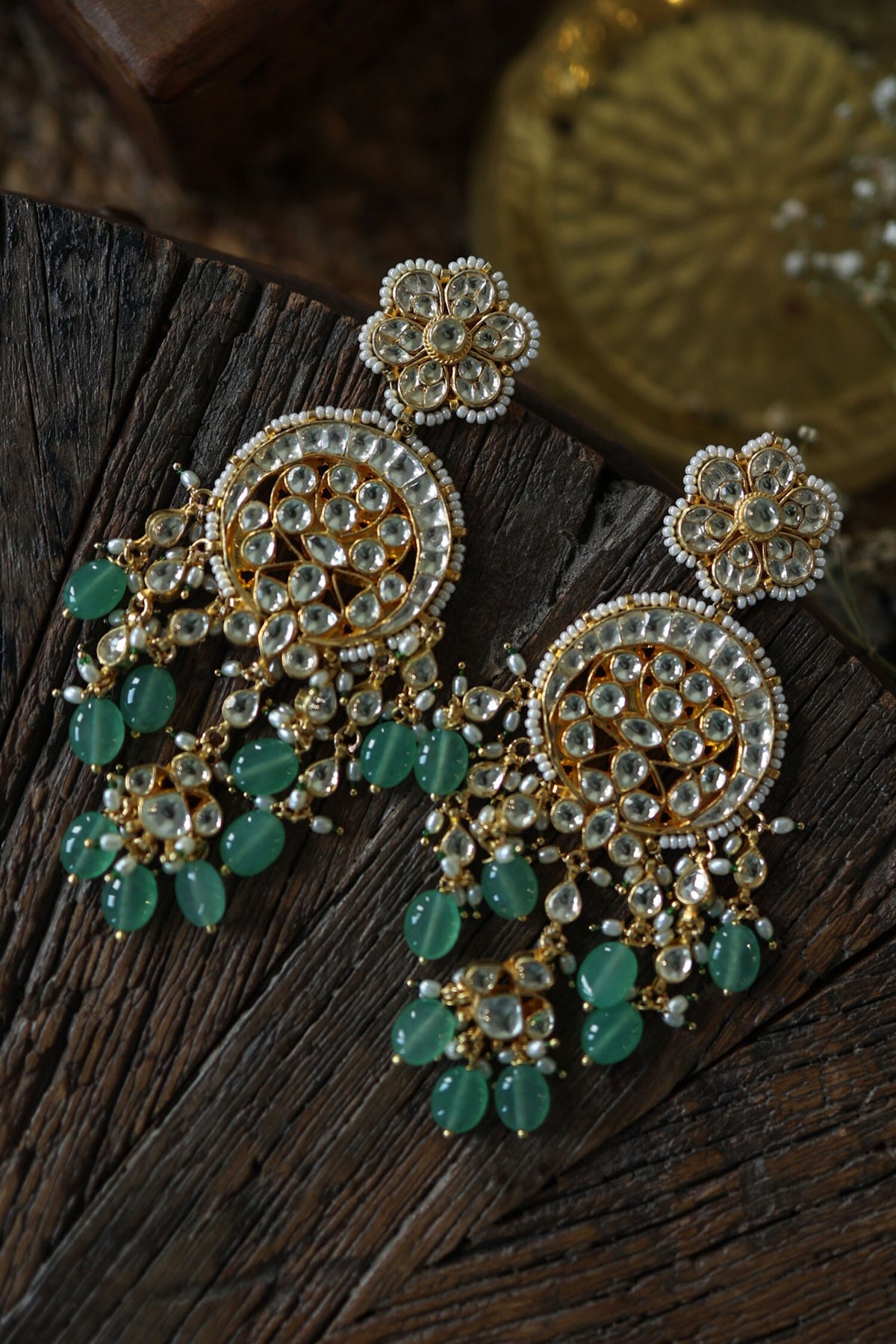 Kundan & Onyx Phool Drop Earrings 