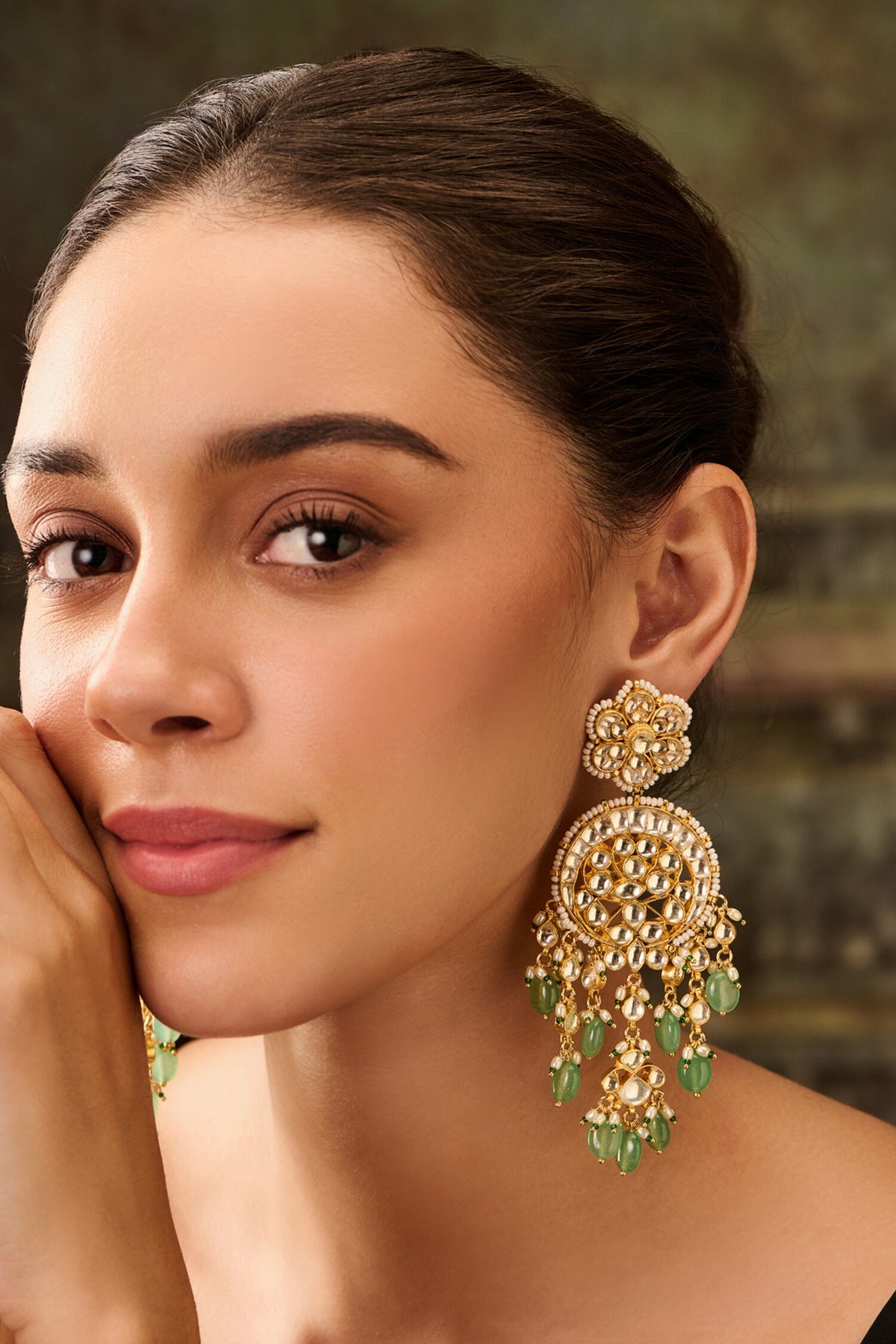 Kundan & Onyx Phool Drop Earrings 