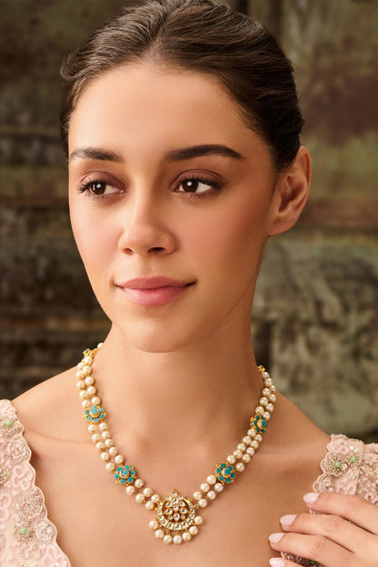 Crescent Kundan Pearl Necklace 
