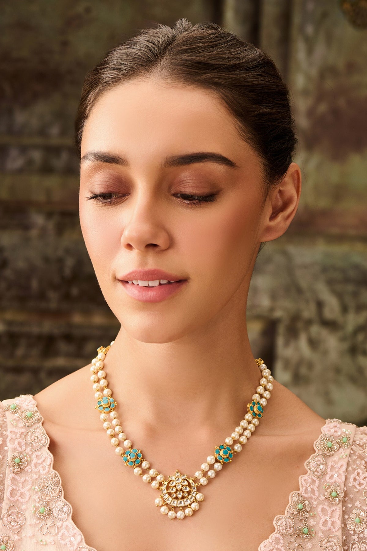 Crescent Kundan Pearl Necklace 