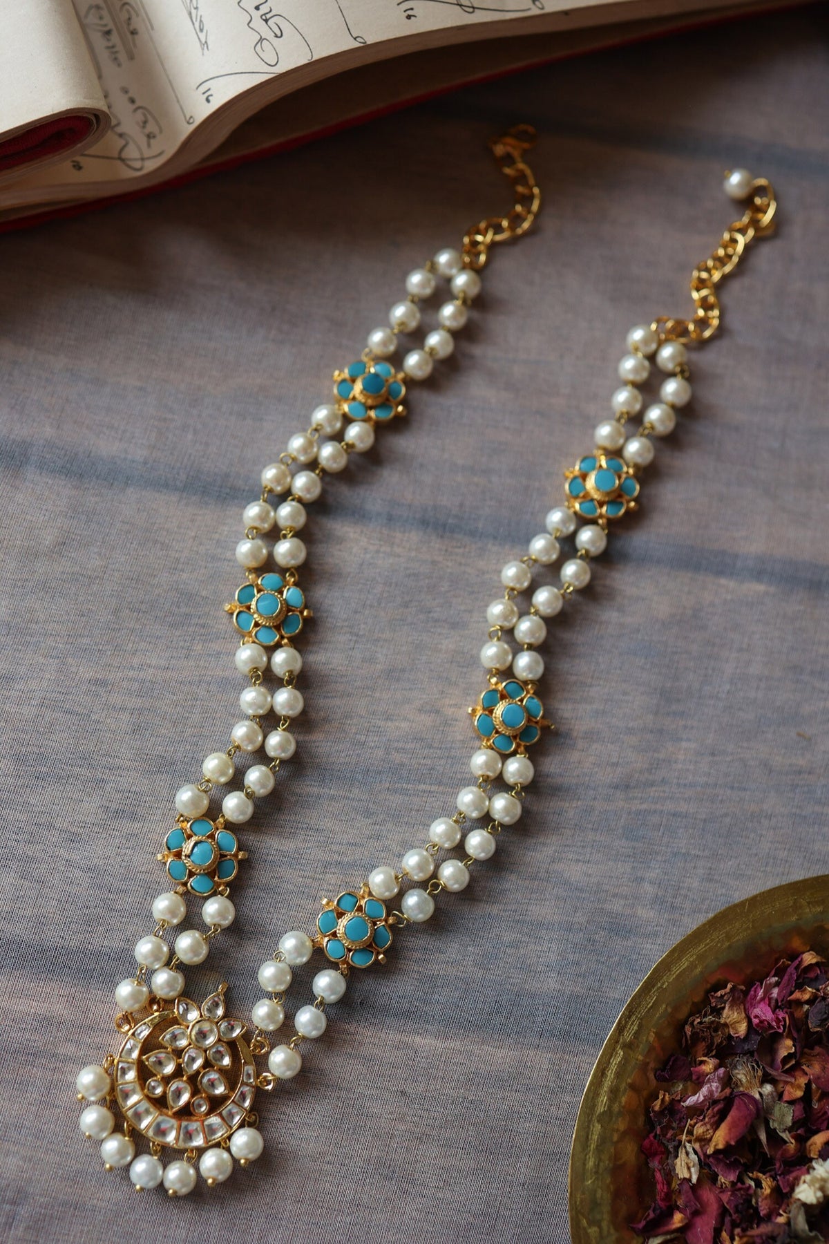 Crescent Kundan Pearl Necklace 
