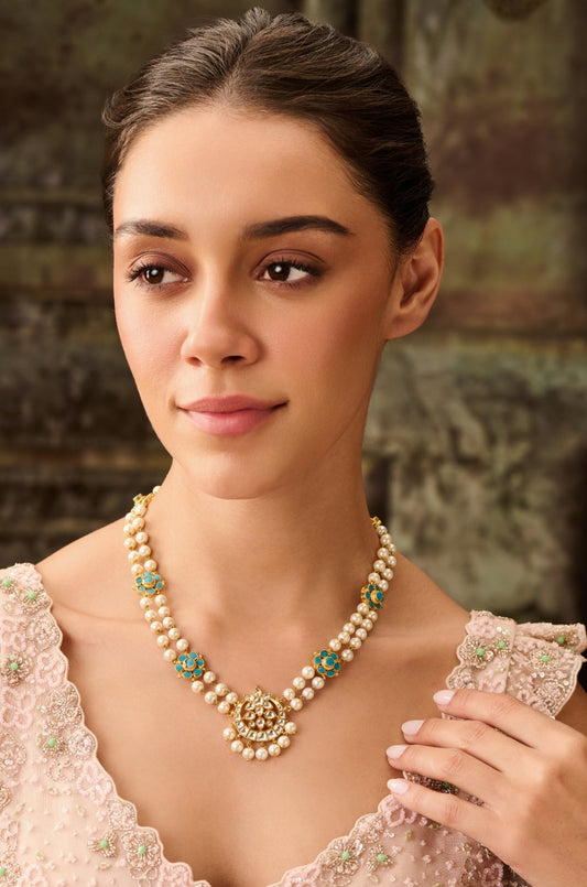 Crescent Kundan Pearl Necklace 