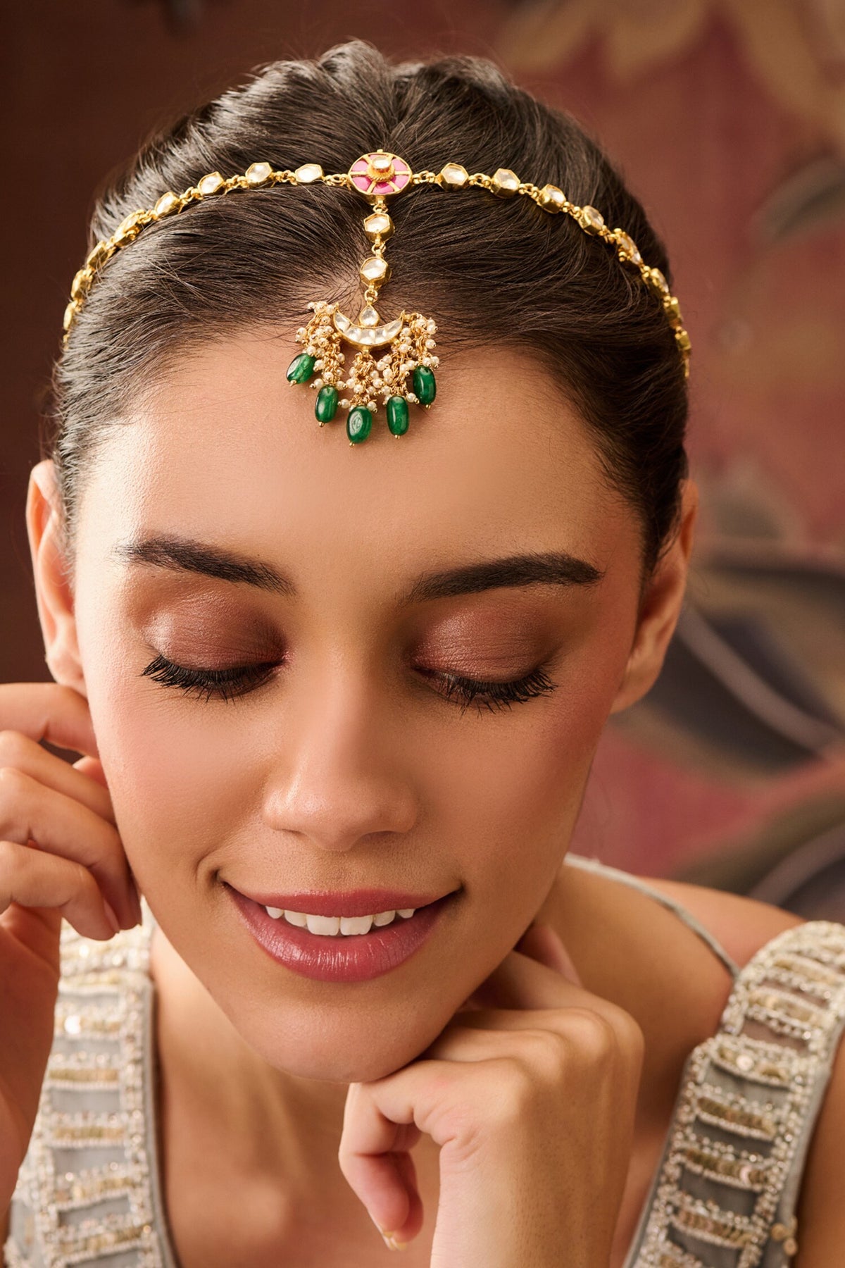 Crescent Kundan Pearl Mathapatti 