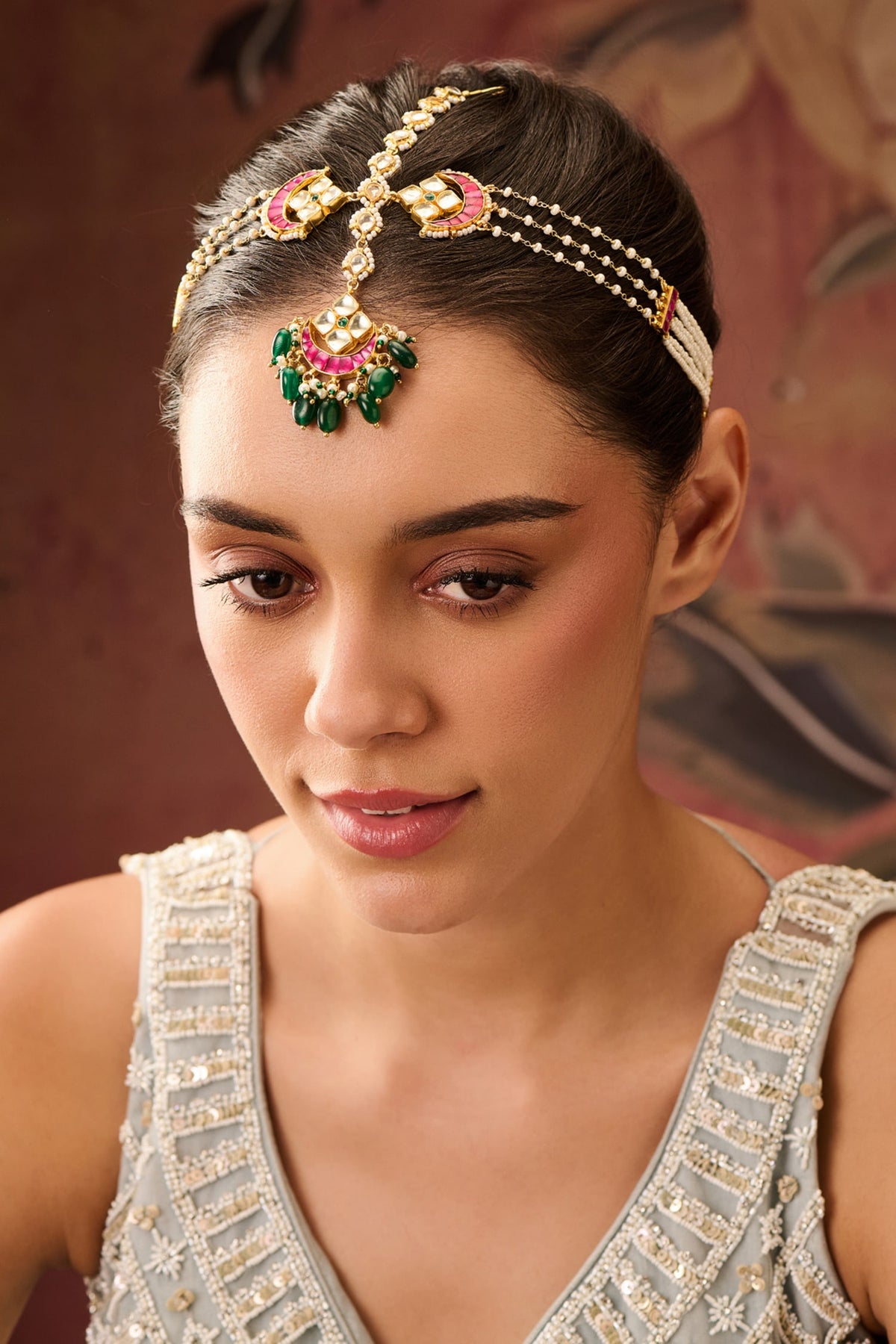 Crescent Bloom Kundan Mathapatti 
