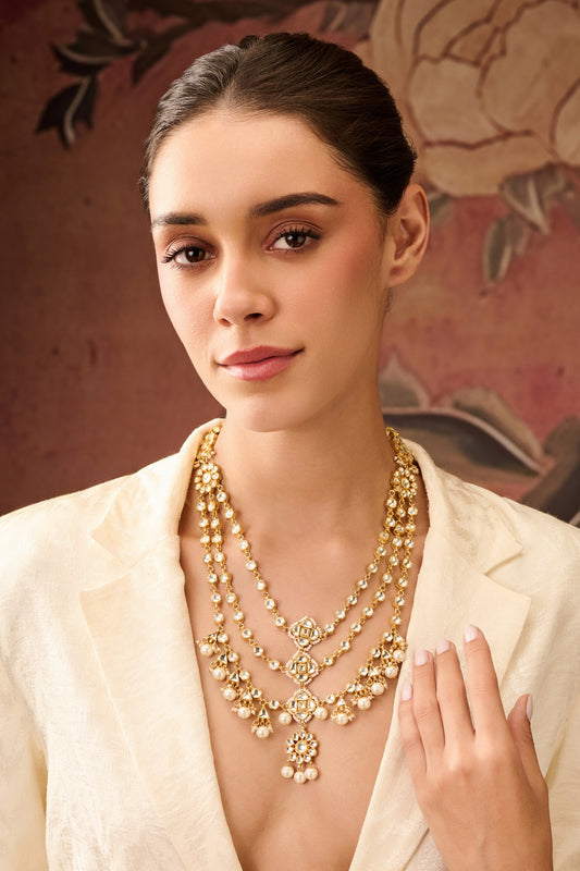 Kundan & Pearl Embellished Long Necklace 