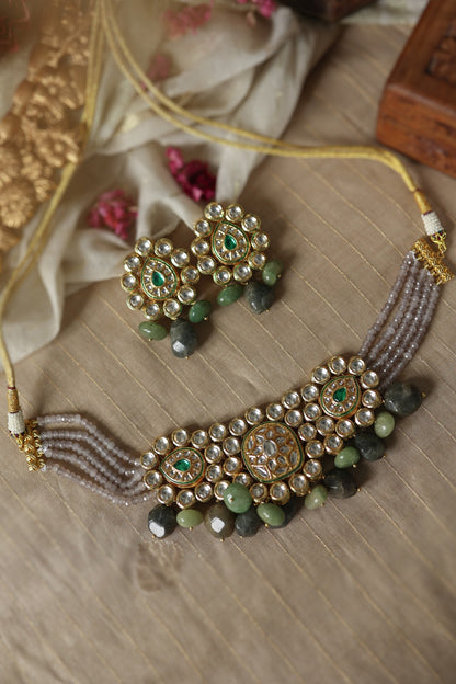 Kundan Onyx Floral Choker Set 