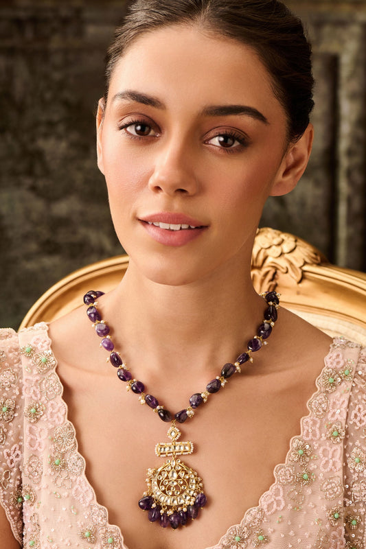 Kundan Amethyst Stone Pendant Necklace 