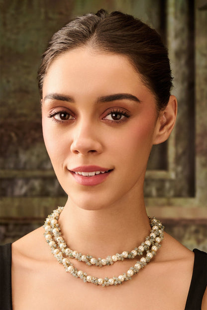 Layered Pearl & Onyx Necklace 