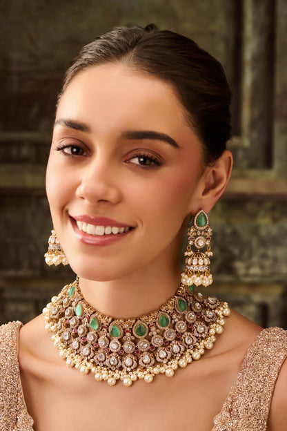 Mint Polki Pearl Choker Set 