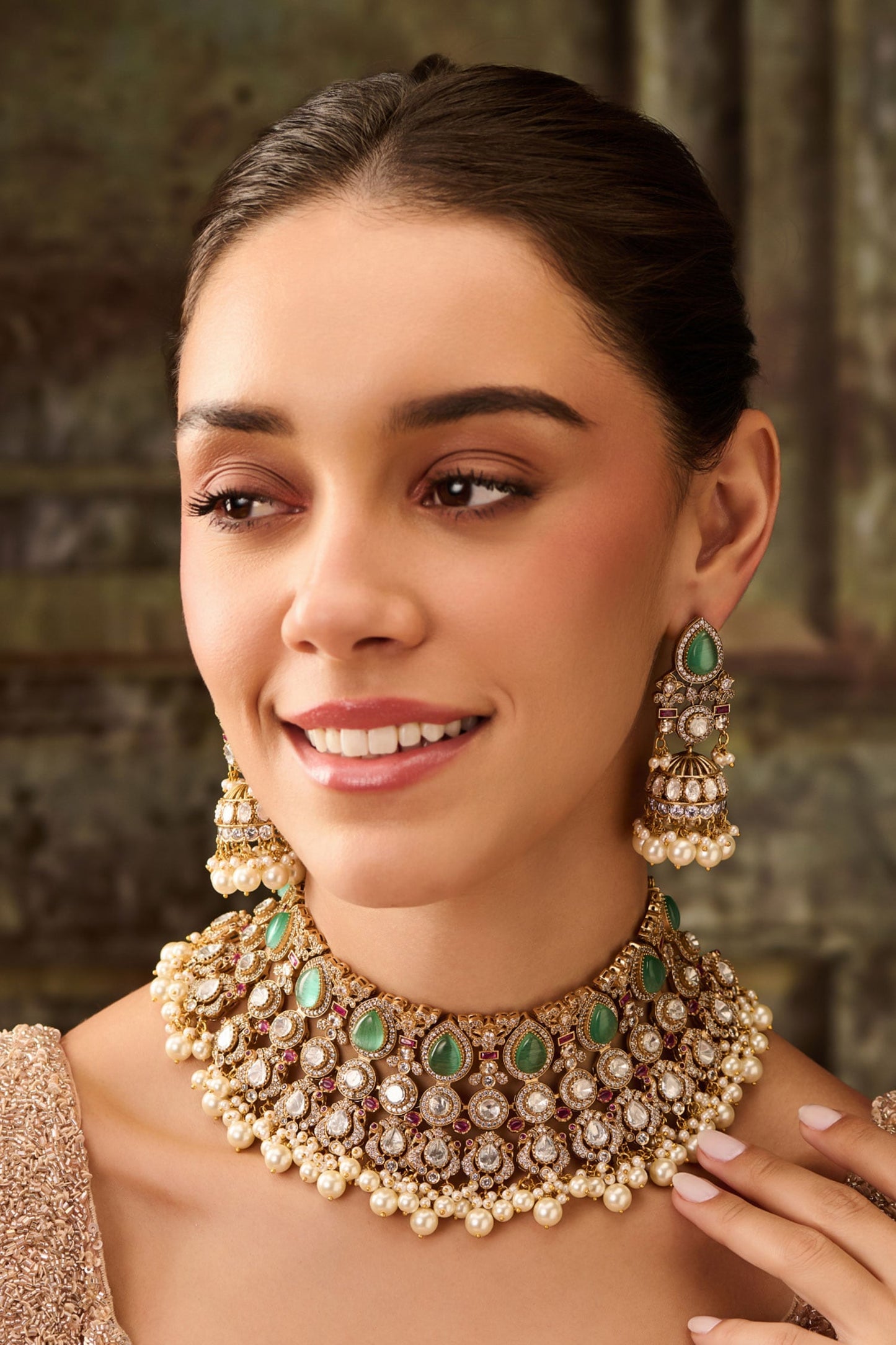 Mint Polki Pearl Choker Set 