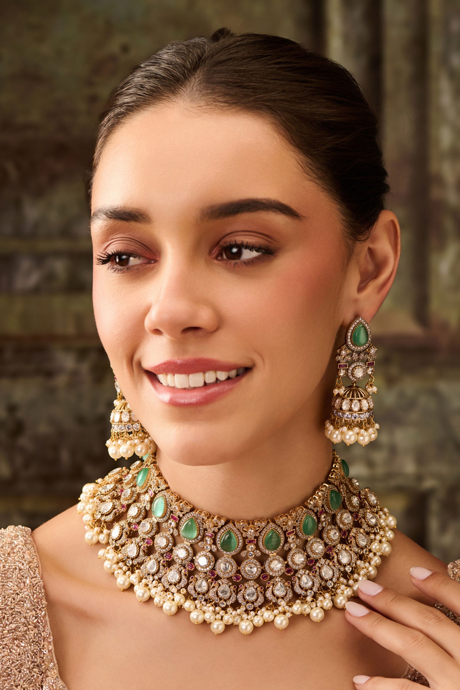 Mint Polki Pearl Choker Set 