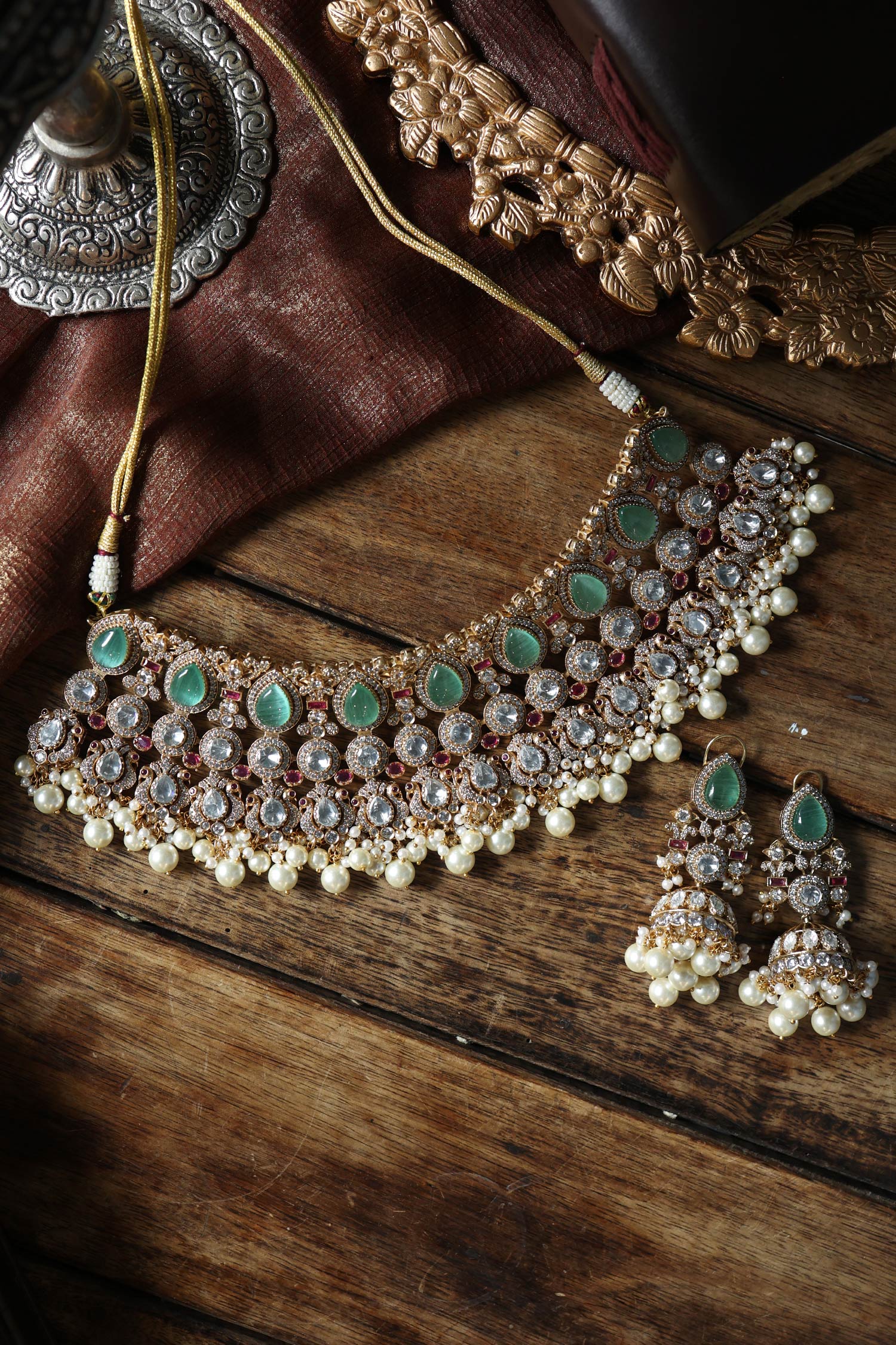 Mint Polki Pearl Choker Set 