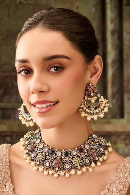 Multicolor Polki Pearl Choker Set 