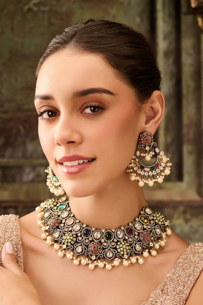 Multicolor Polki Pearl Choker Set 