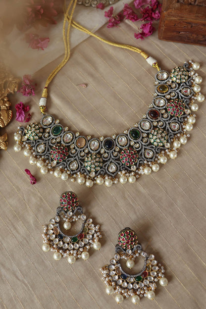 Multicolor Polki Pearl Choker Set 