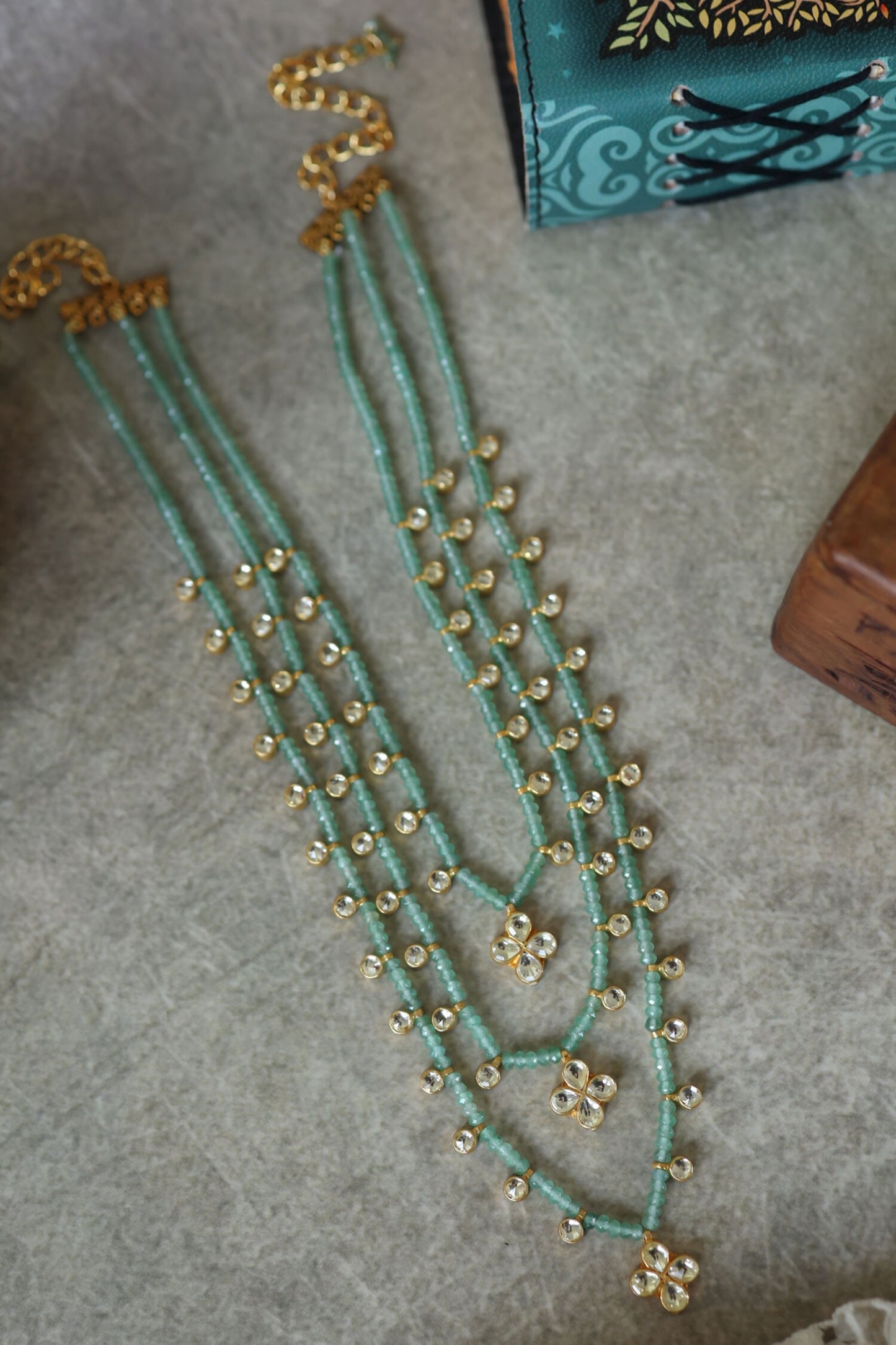 Mint Kundan Layered Necklace 