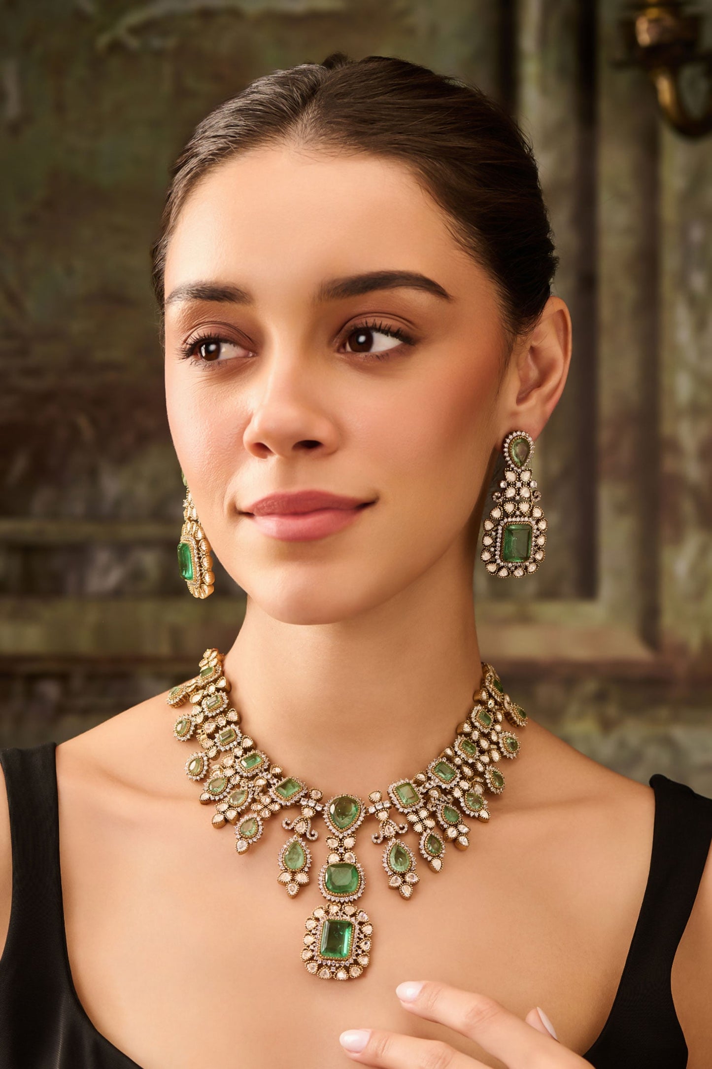 Mint Polki Embellished Necklace Set 