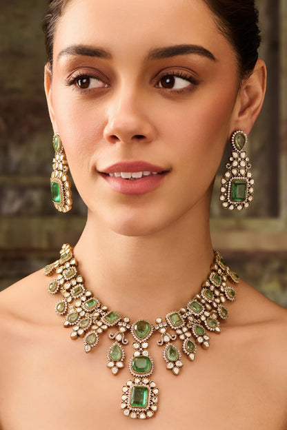 Mint Polki Embellished Necklace Set 