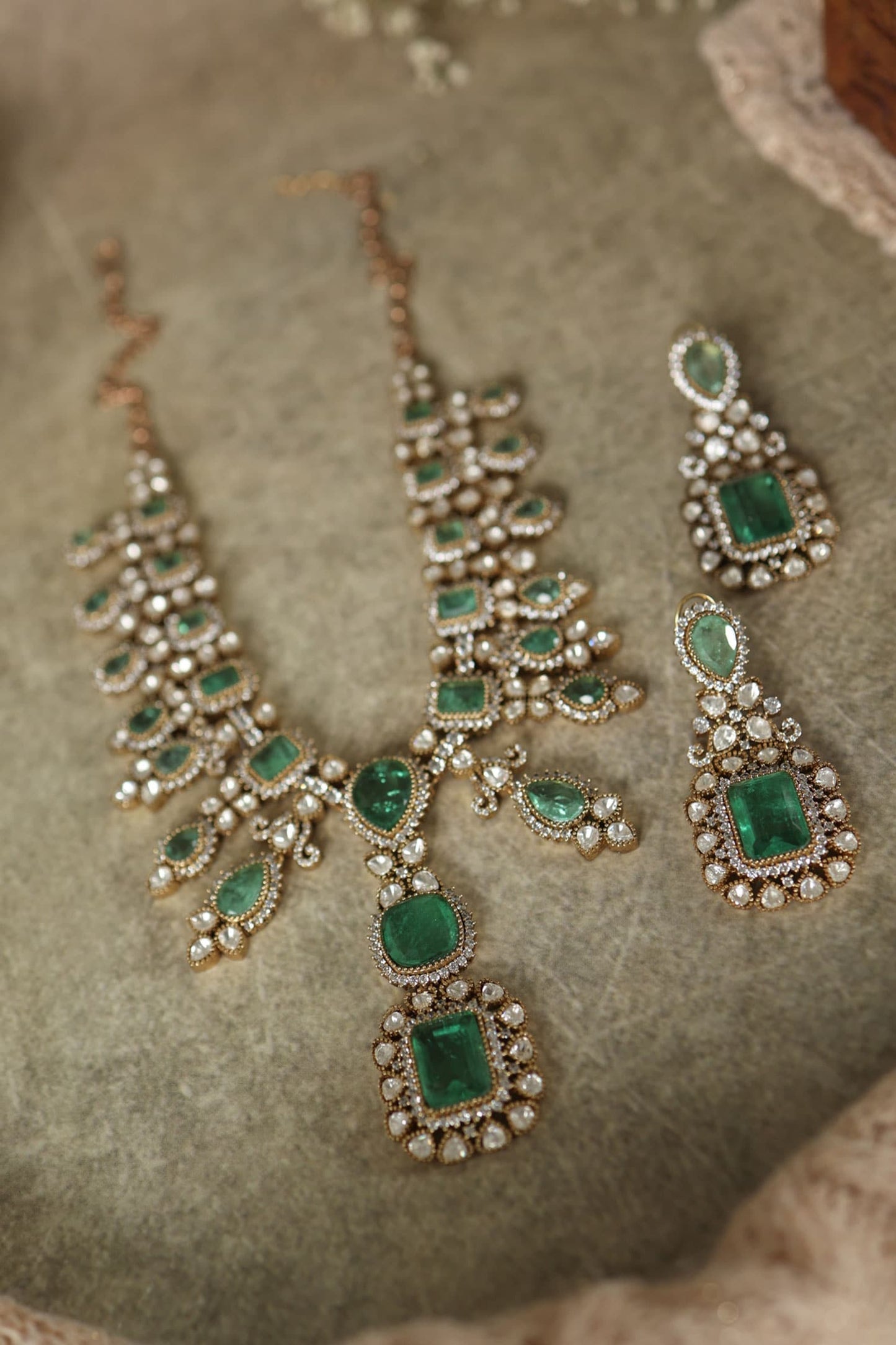 Mint Polki Embellished Necklace Set 