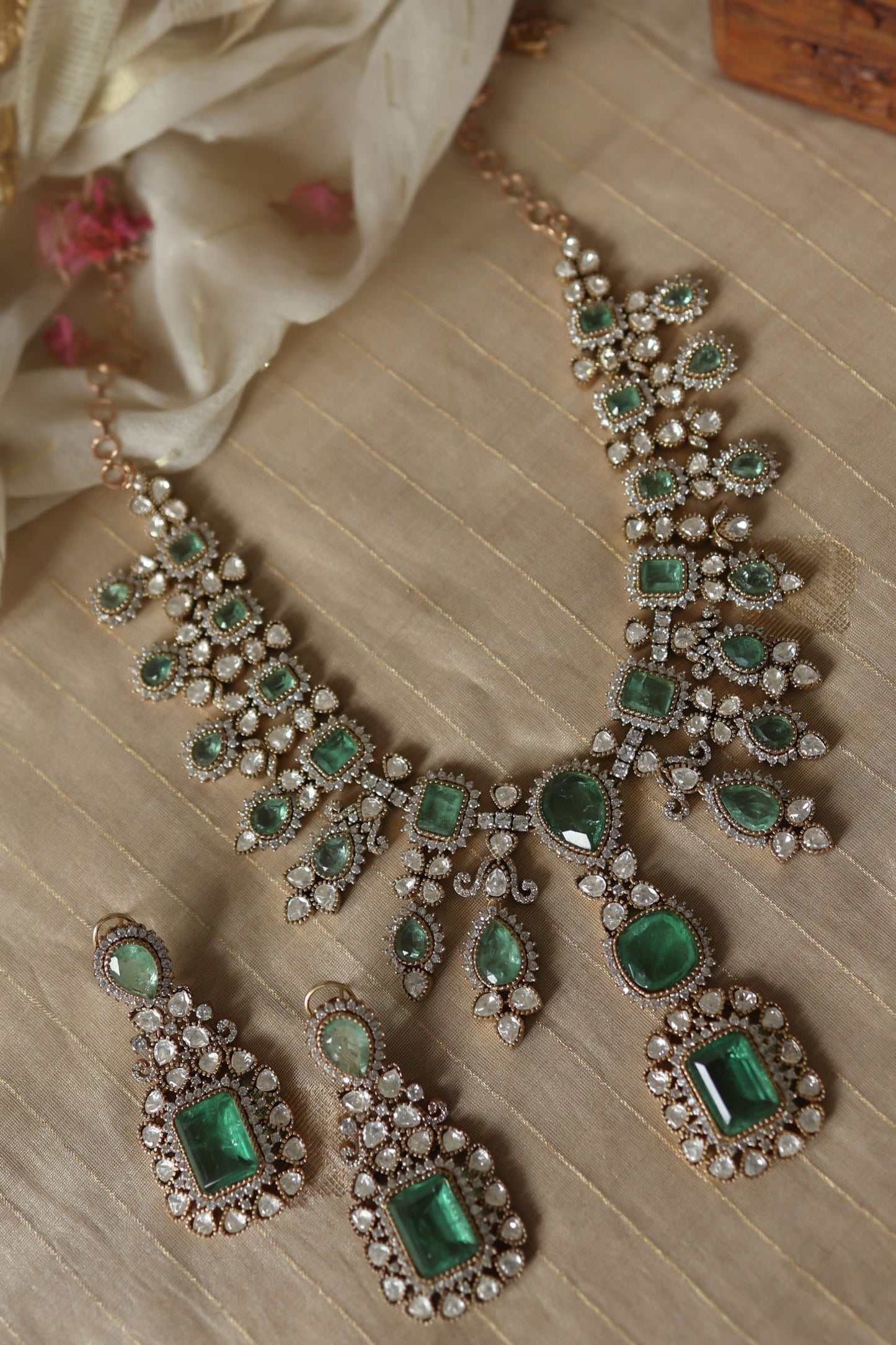 Mint Polki Embellished Necklace Set 