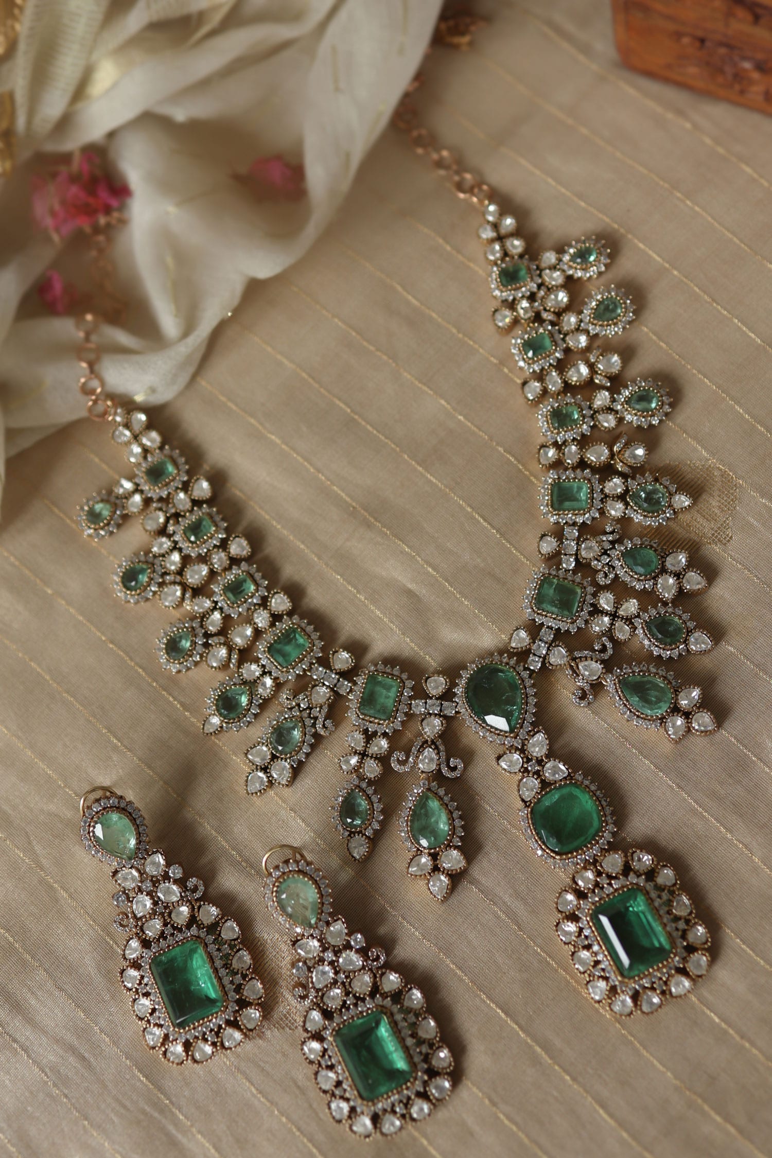 Mint Polki Embellished Necklace Set 