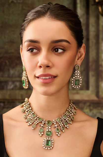 Mint Polki Embellished Necklace Set 