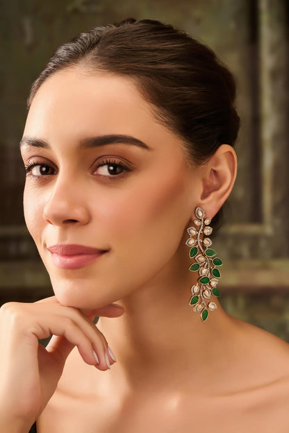 Leaf Shaped Green Stone Earrings 