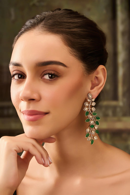 Leaf Shaped Green Stone Earrings 