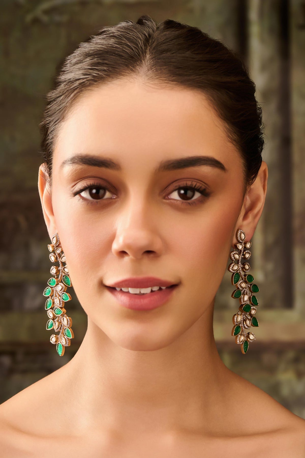 Leaf Shaped Green Stone Earrings 