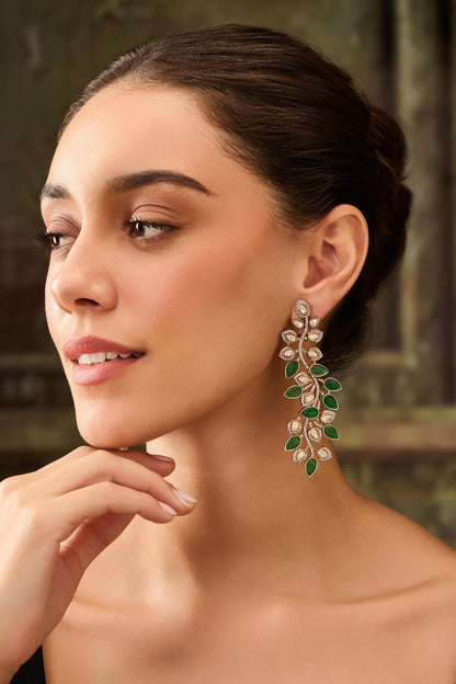 Leaf Shaped Green Stone Earrings 