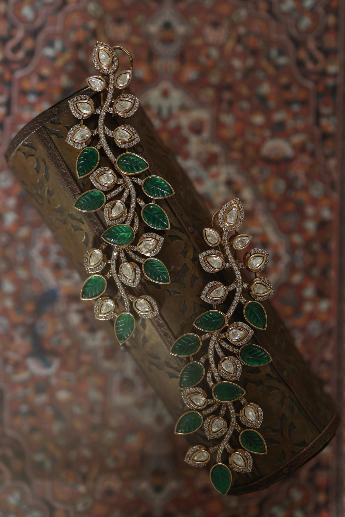 Leaf Shaped Green Stone Earrings 