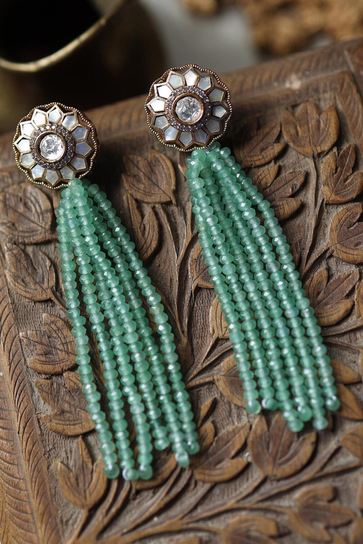 Mother Of Pearl & Green Fluorite Earrings 