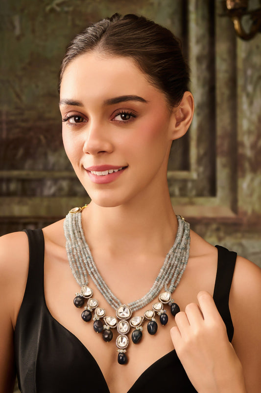 Layered Pendant Necklace with Polki & Agate 