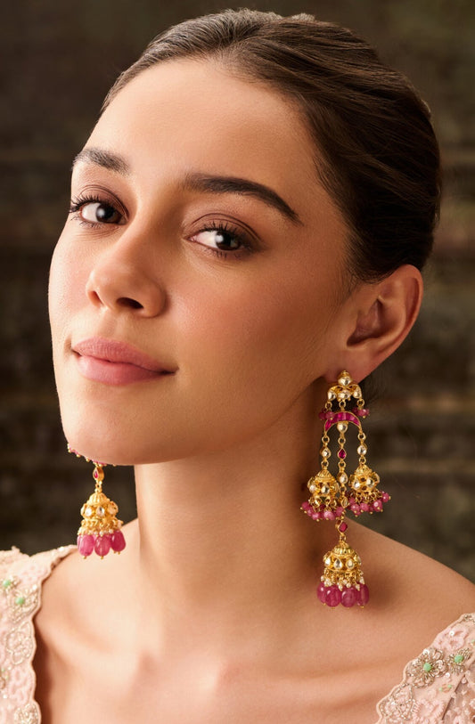 Kundan Onyx Embellished Jhumkas 