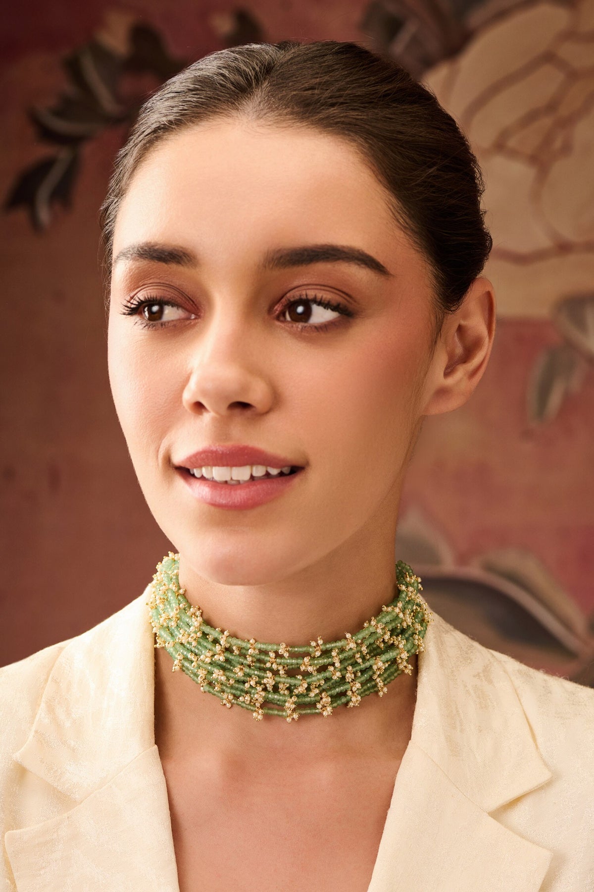 Mint Onyx & Pearl Embellished Choker 