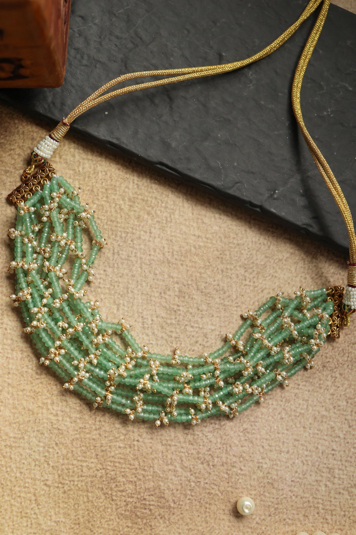 Mint Onyx & Pearl Embellished Choker 