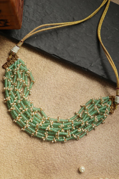 Mint Onyx & Pearl Embellished Choker 