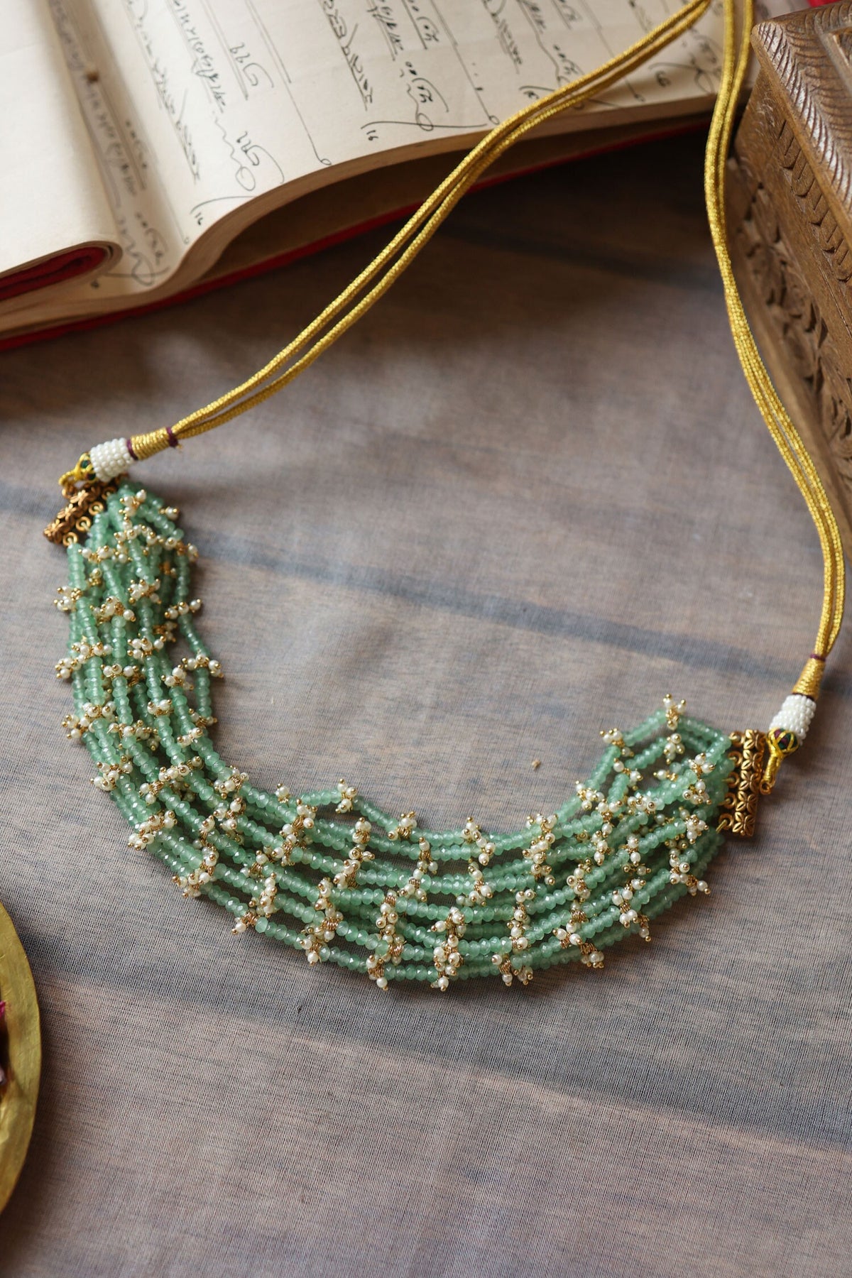 Mint Onyx & Pearl Embellished Choker 