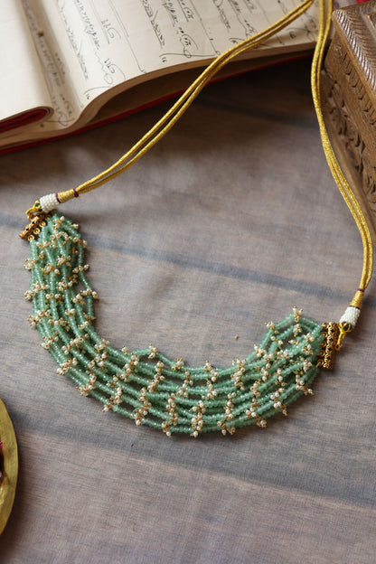 Mint Onyx & Pearl Embellished Choker 