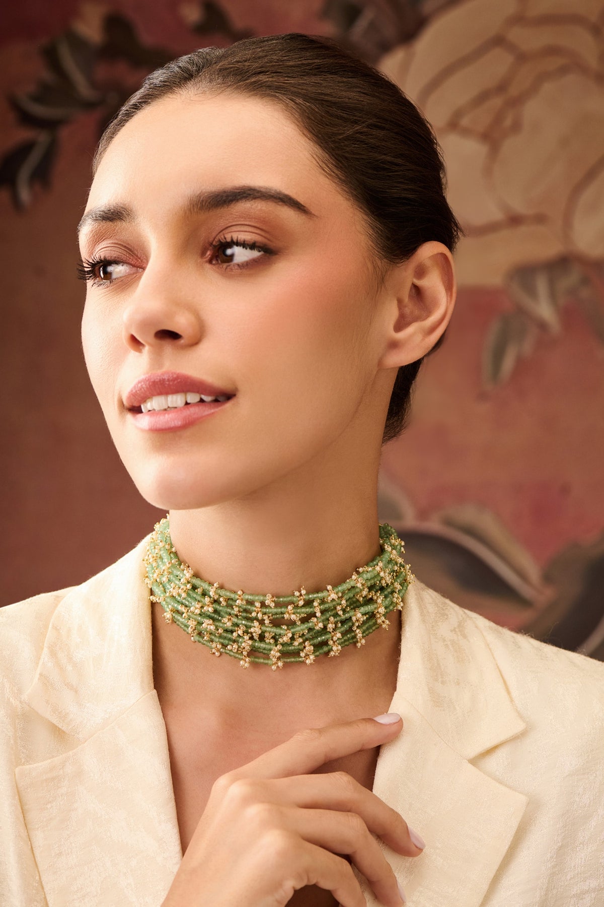 Mint Onyx & Pearl Embellished Choker 
