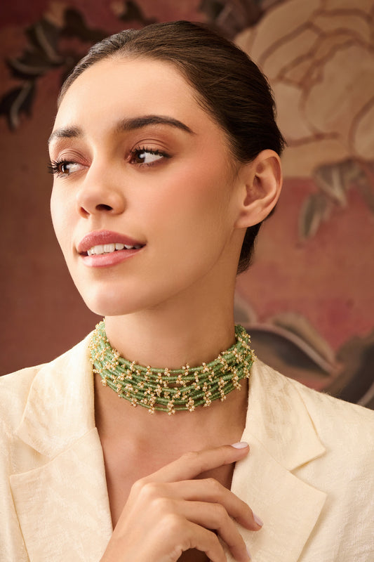 Mint Onyx & Pearl Embellished Choker 