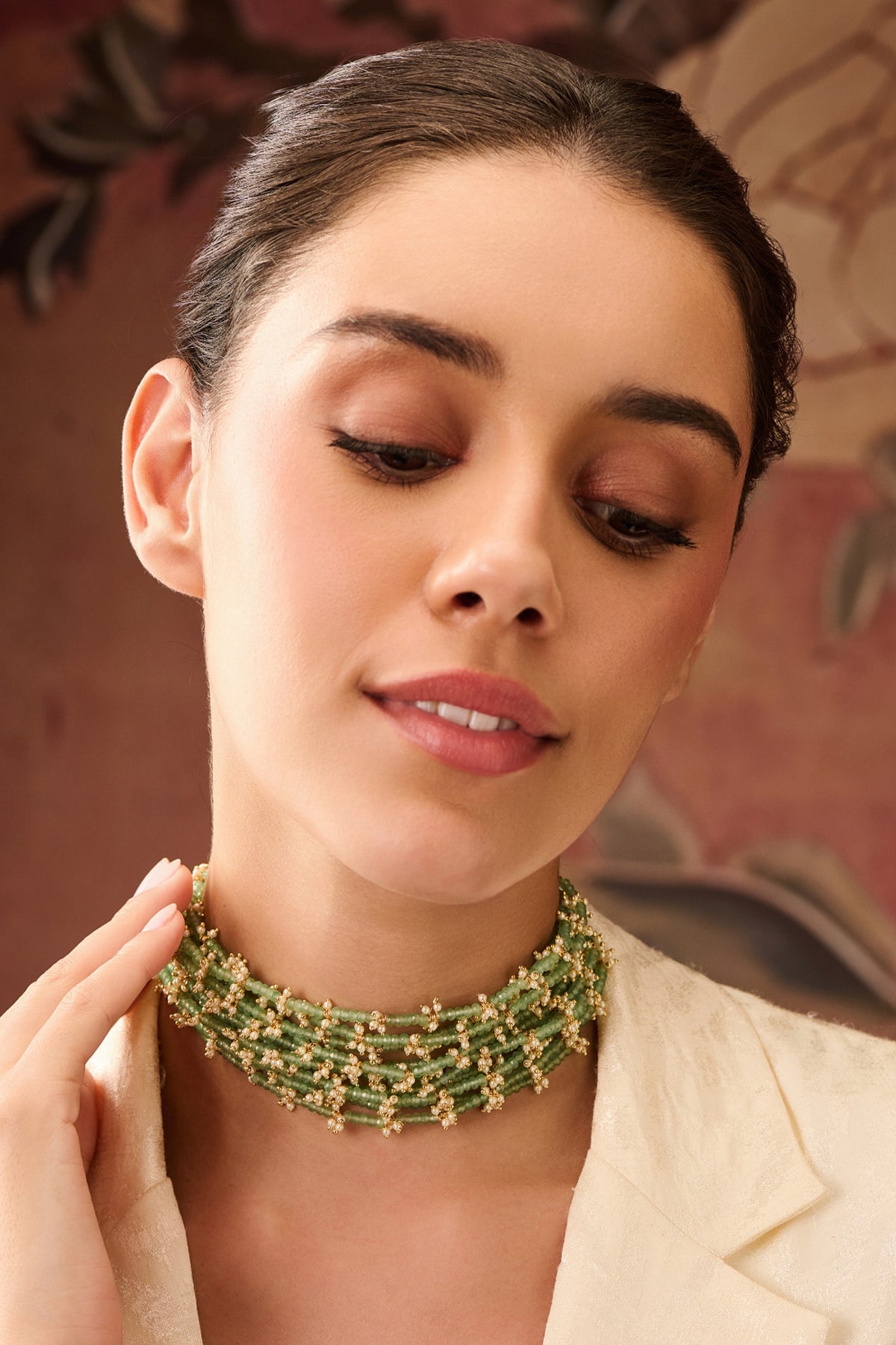 Mint Onyx & Pearl Embellished Choker 
