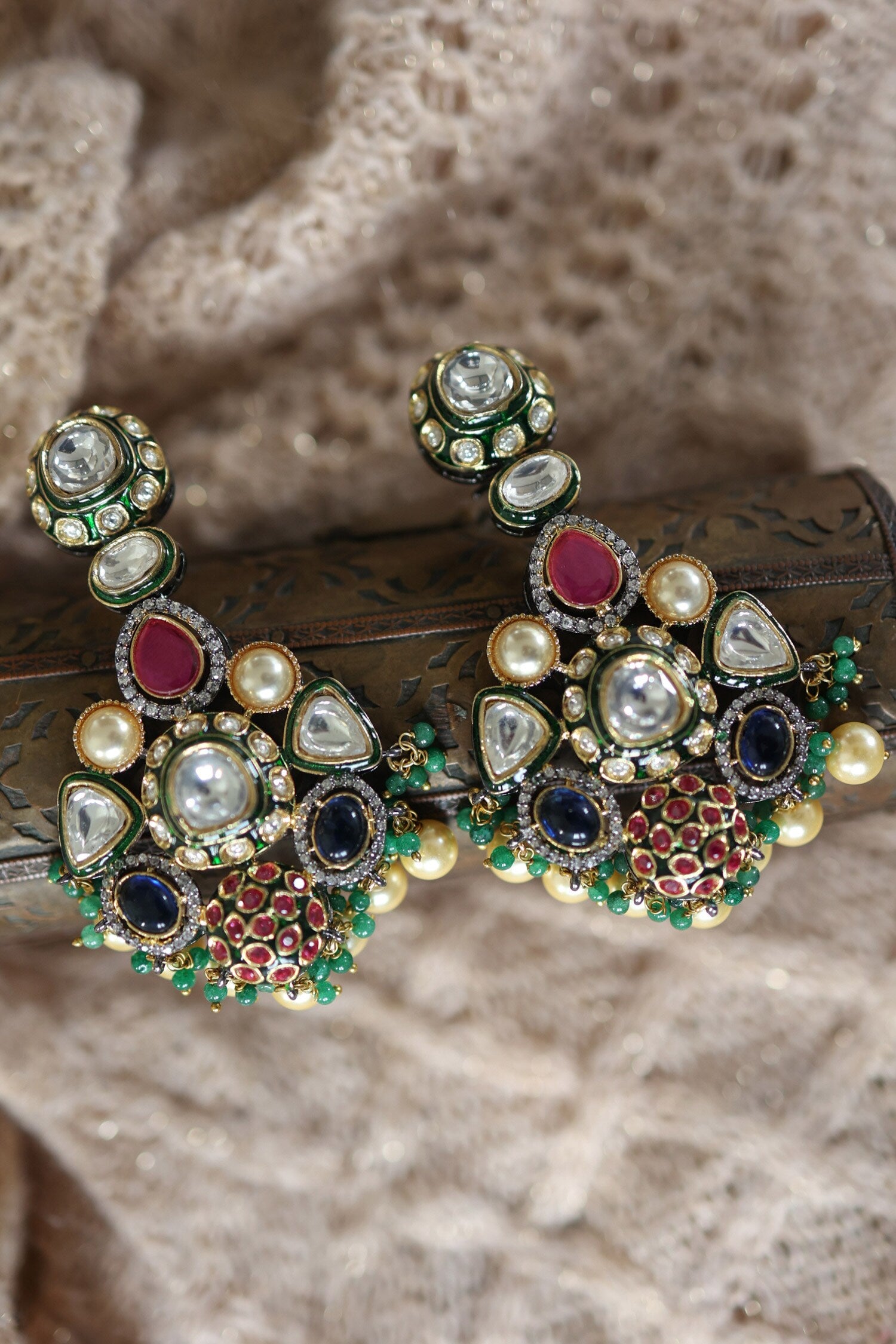 Victorian Pearl & Stone Danglers 